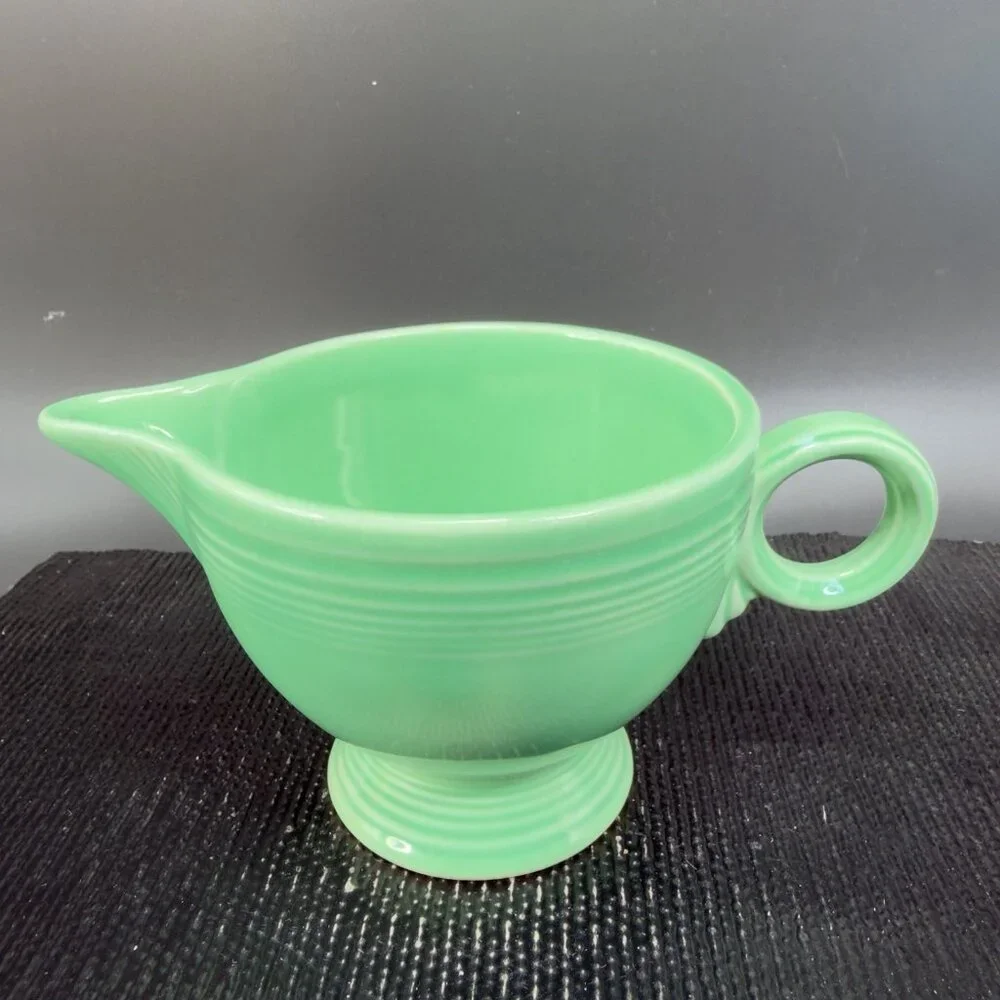 Fiesta Green Fiestaware Small Pitcher Creamer Jug USA Pottery Ring Handle Marked